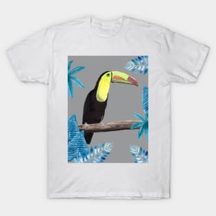 Toucan with tropical leaves and an ultimate gray background T-Shirt